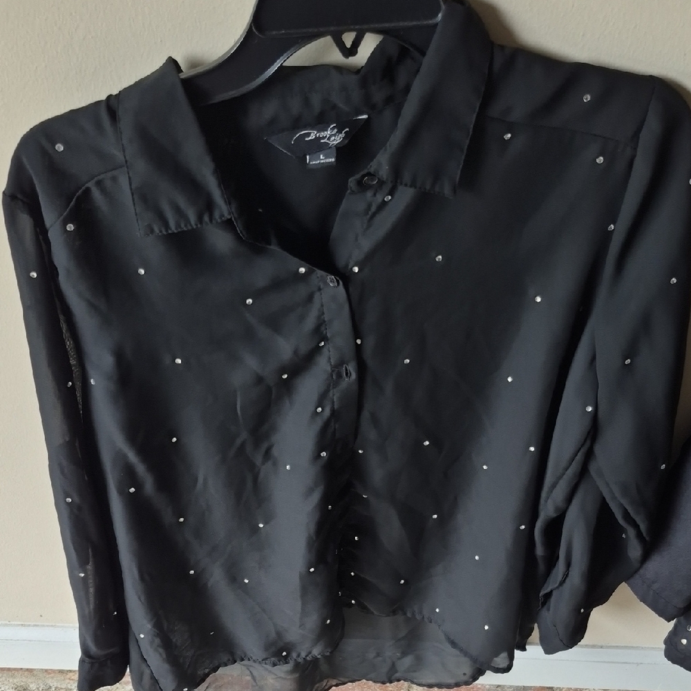 Chic Black Women's Blouse with Bead Accents
